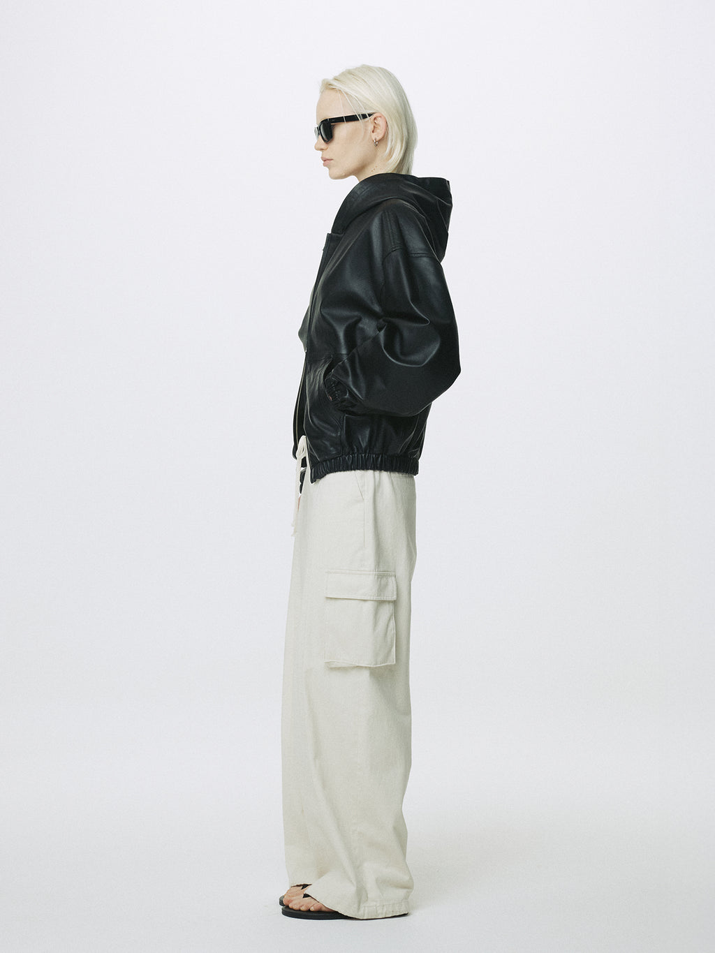 (W) NAPPA LEATHER HOODIE JACKET_ BLACK