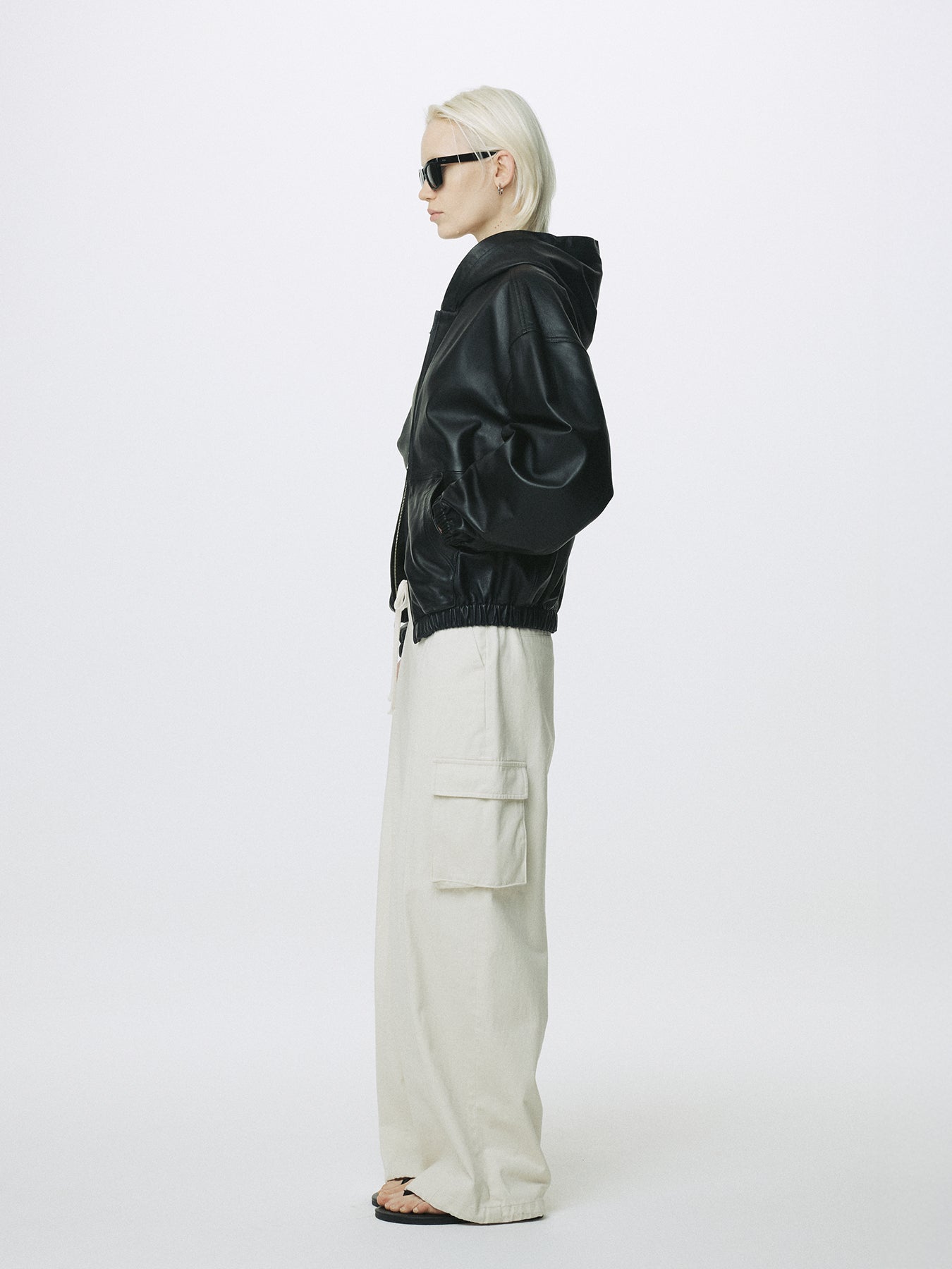 (W) NAPPA LEATHER HOODIE JACKET_ BLACK