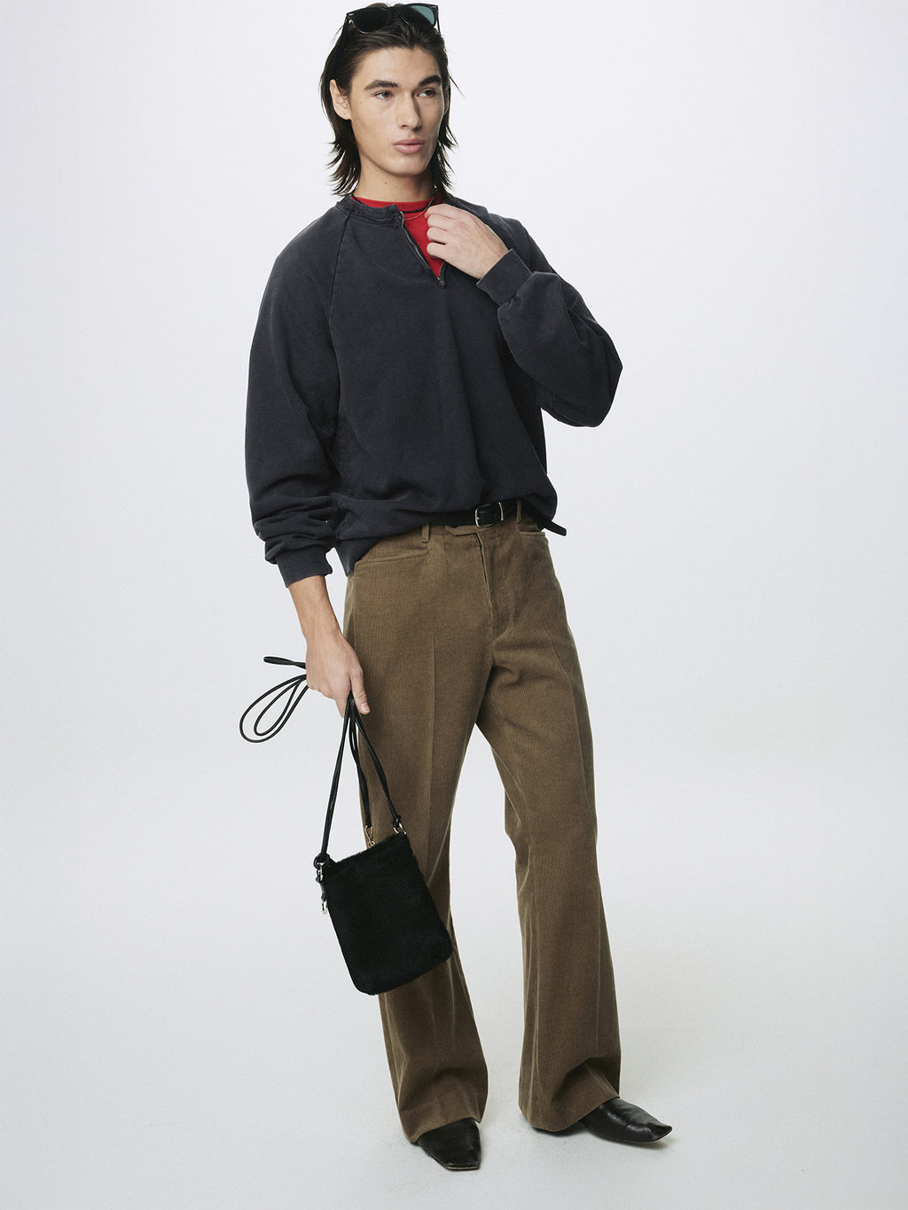 GARMENT DYED ZIP SWEATSHIRT_ FADED BLACK