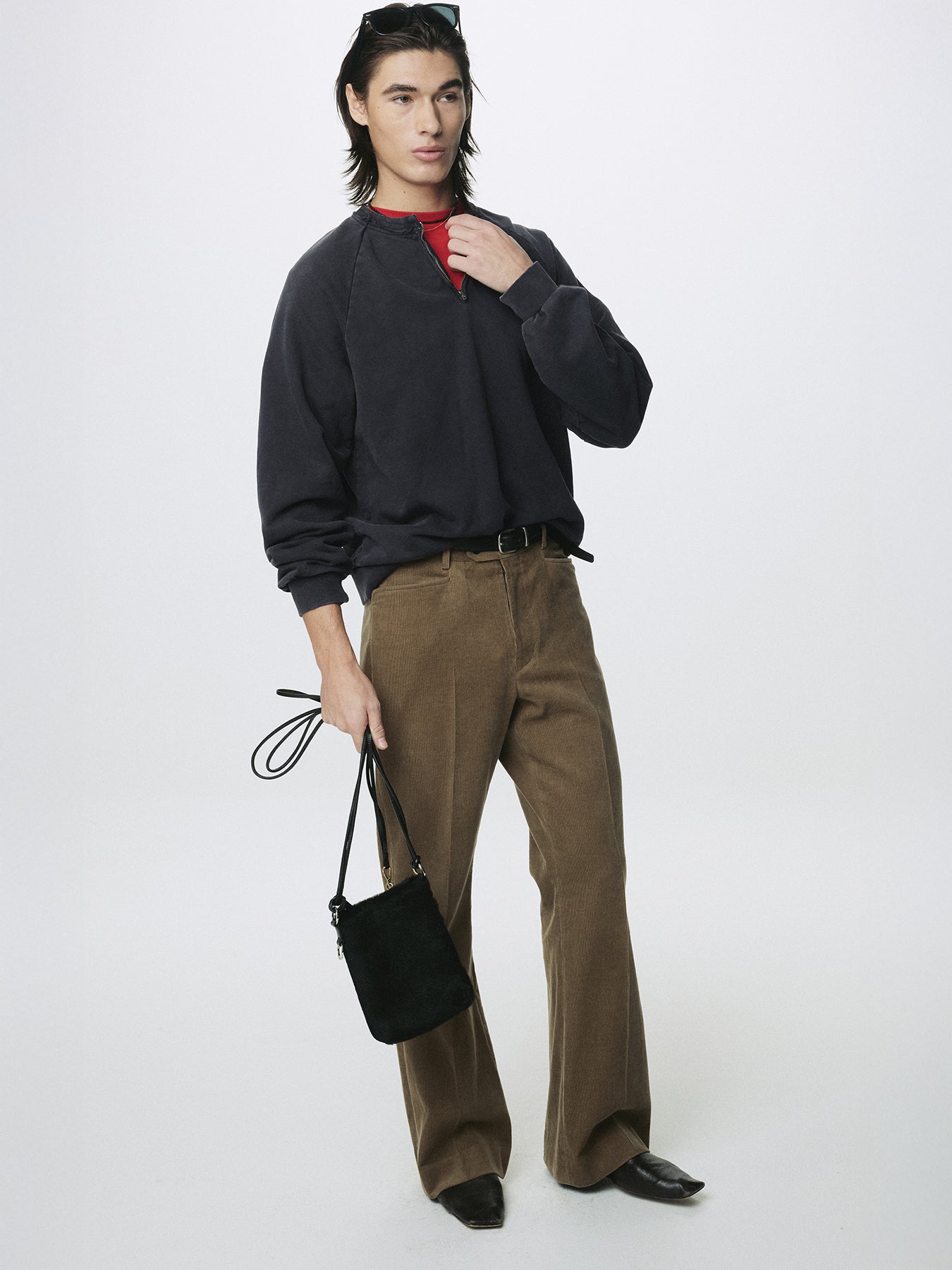 GARMENT DYED ZIP SWEATSHIRT_ FADED BLACK