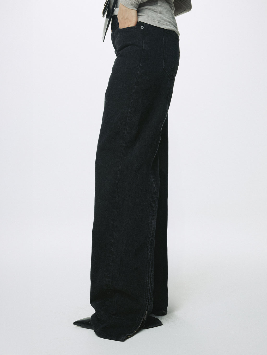 (W) ZIPPED WIDE LEG DENIM_ BLACK