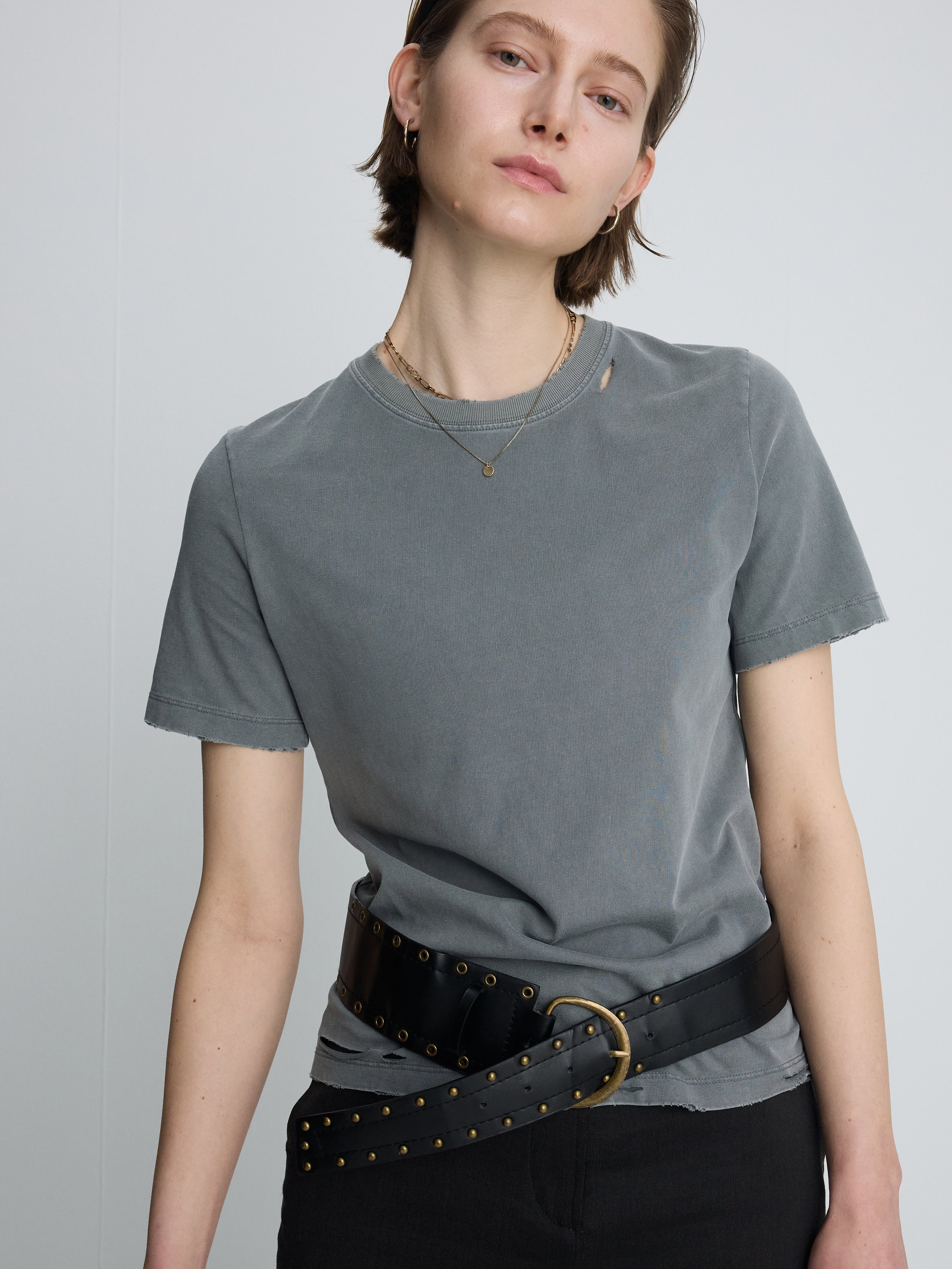 (W) GARMENT DYED VINTAGE COTTON T-SHIRT_ FADED GREY