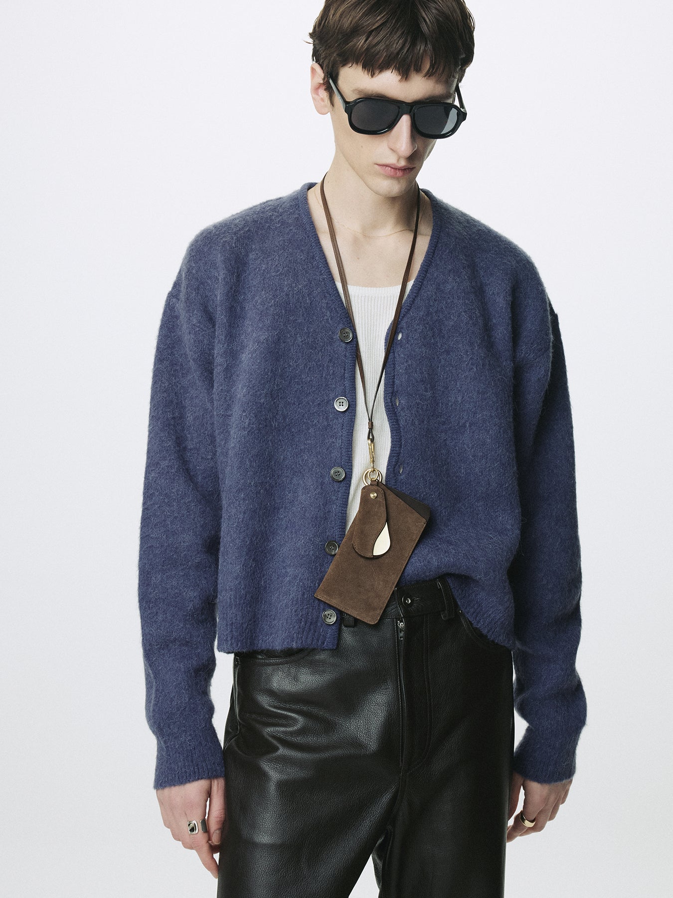 BRUSHED ALPACA-BLEND CARDIGAN_ PURPLE BLUE