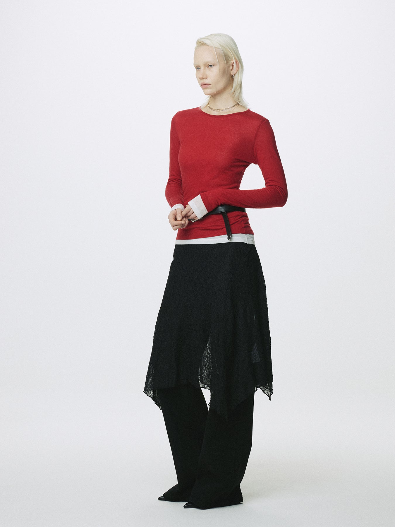 (W) LACE DRAPED SKIRT_ BLACK