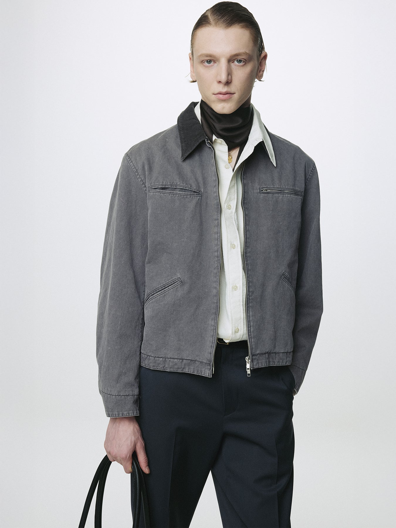 GARMENT WASHED ZIP WORK JACKET_ FADED INK