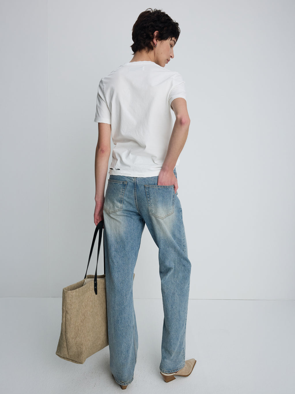 (W) HAND DISTRESSED VINTAGE COTTON T-SHIRT_ WHITE