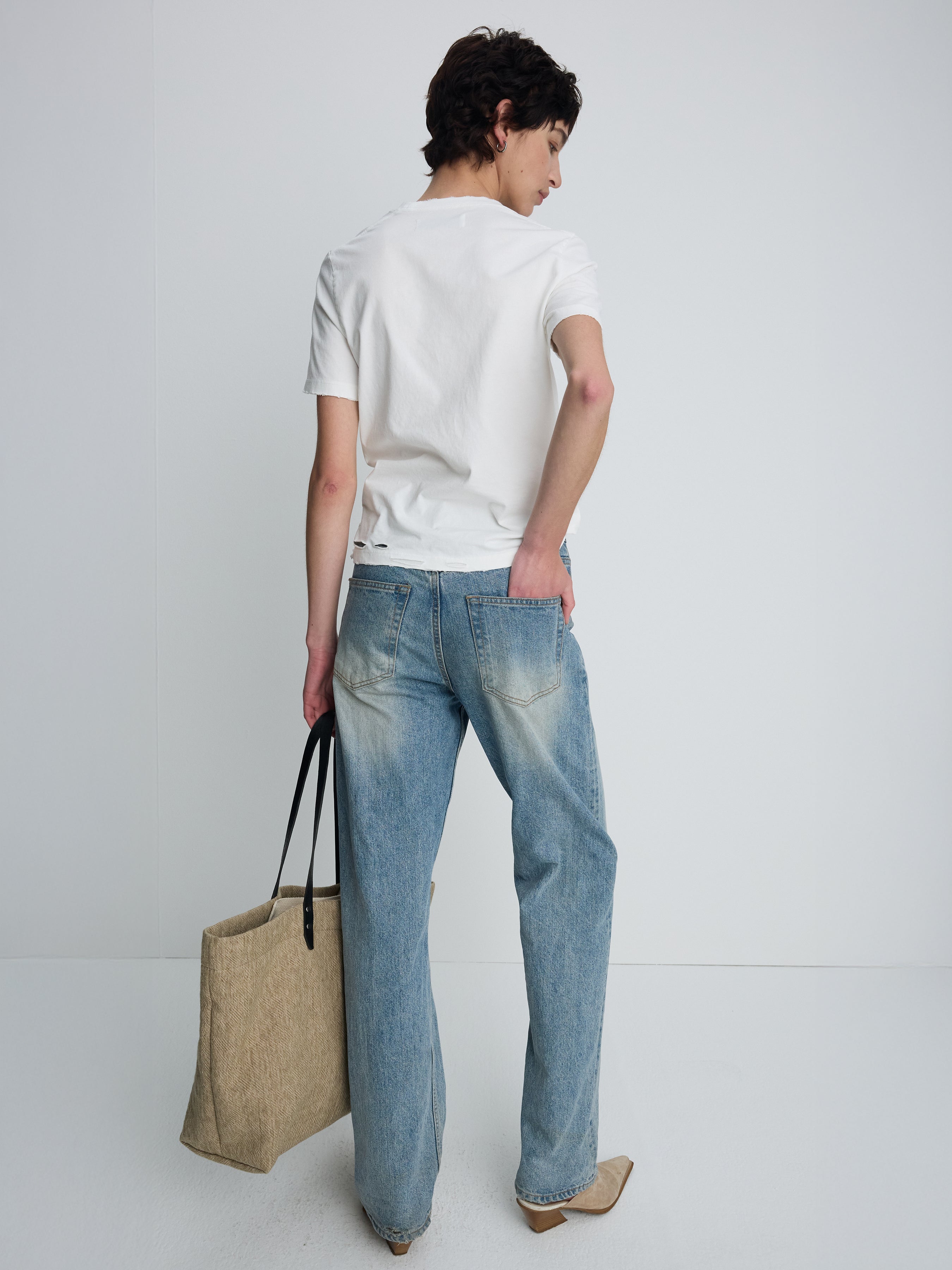 (W) HAND DISTRESSED VINTAGE COTTON T-SHIRT_ WHITE