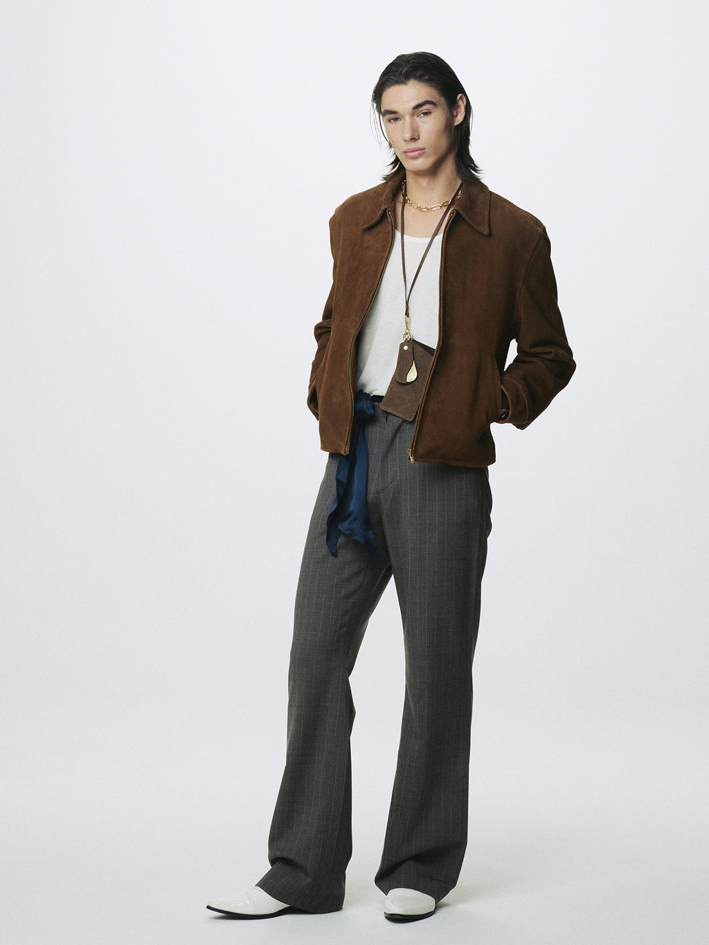 GOAT SUEDE BUCKLE ZIP JACKET_ CAMEL BROWN