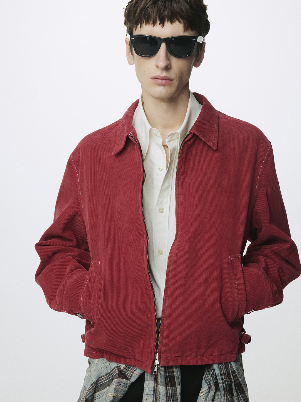 GARMENT DYED CORDUROY ZIP JACKET_ FADED RED
