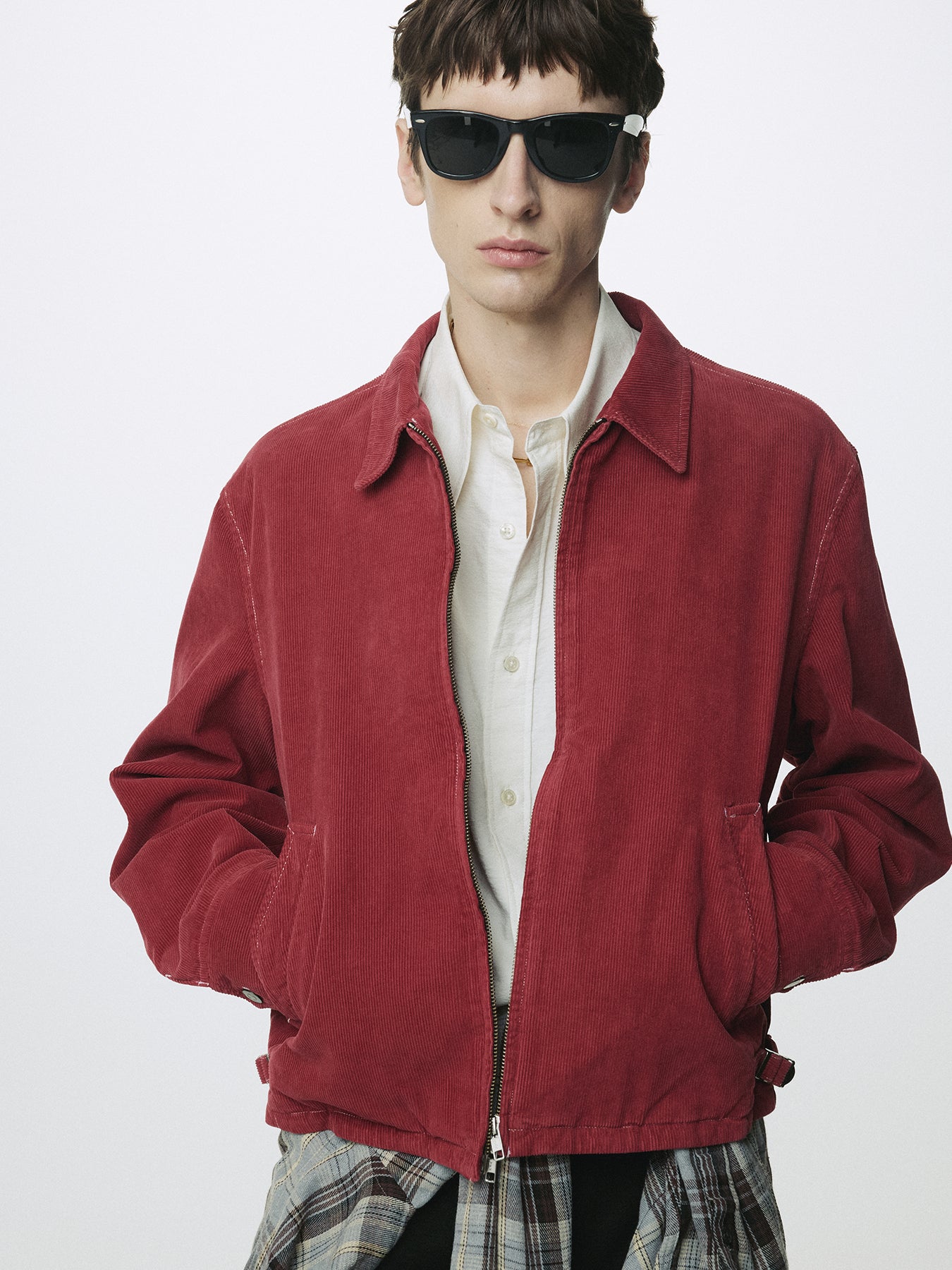 GARMENT DYED CORDUROY ZIP JACKET_ FADED RED