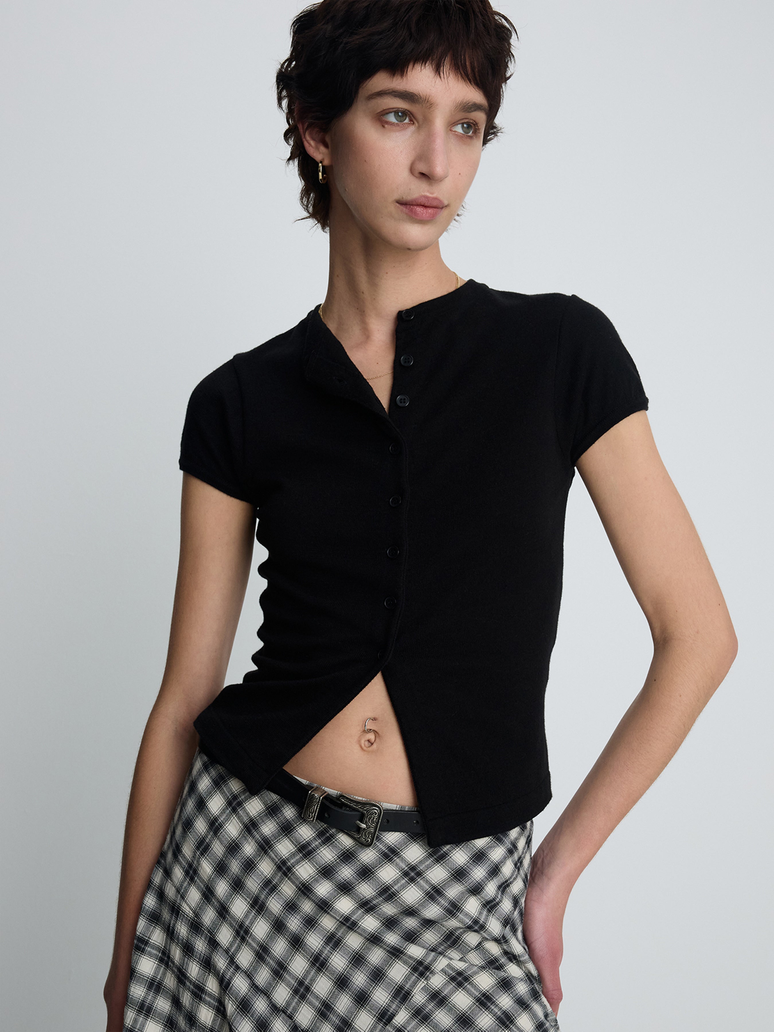 (W) COTTON CHECK PATCHWORK SKIRT_ BLACK CHECK