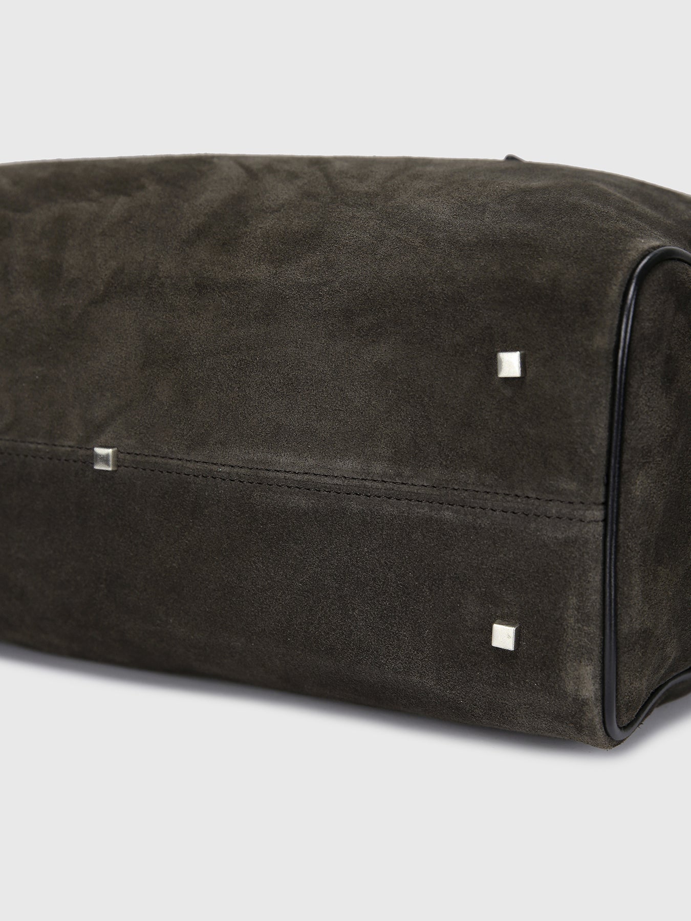 LEATHER TRIM SUEDE SQUARE VALISE BAG_ DARK PECAN