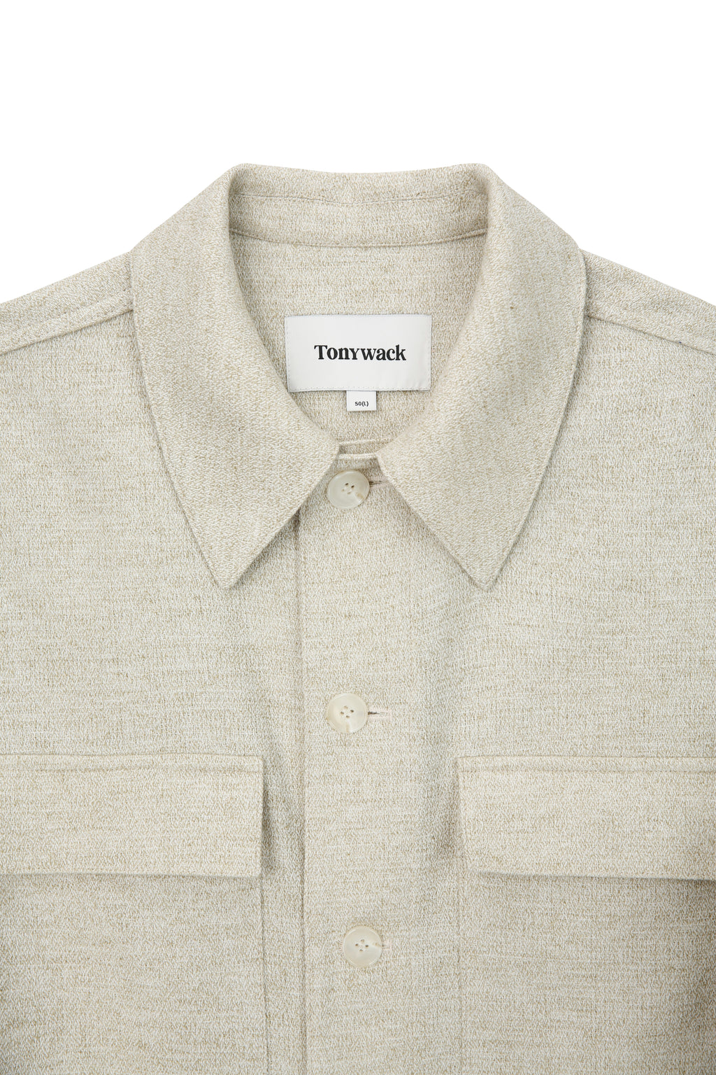 Wool and Lyocell Natural Tweed Shirt Jacket_ Sage Beige