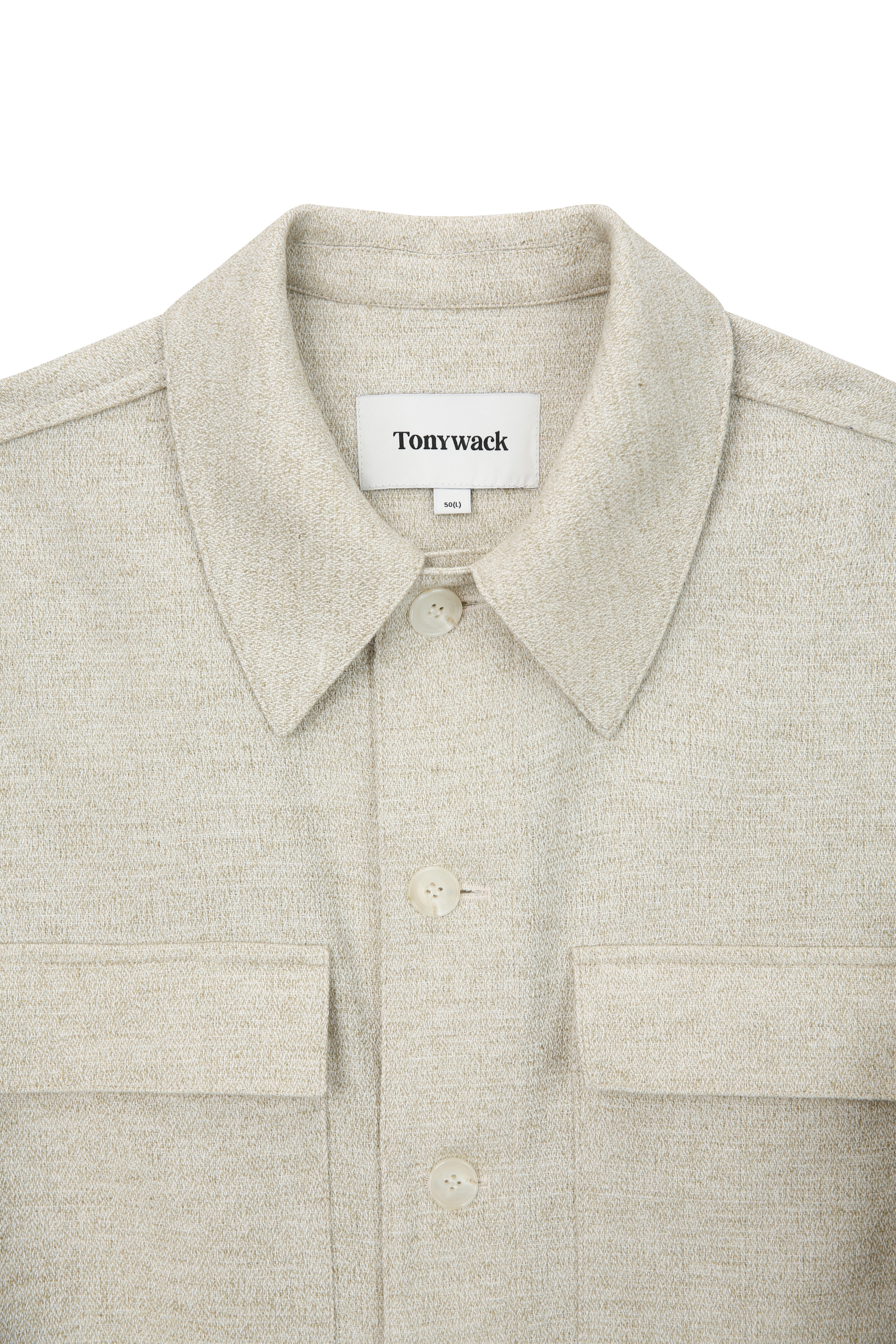 Wool and Lyocell Natural Tweed Shirt Jacket_ Sage Beige