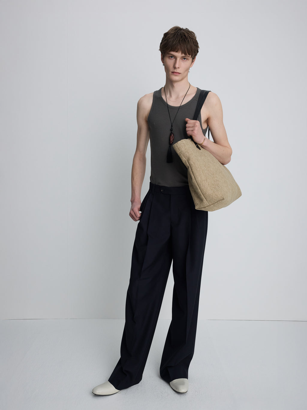 SILK LYOCELL RIB TANK TOP (JAPANESE FABRIC)_ OLIVE CHARCOAL
