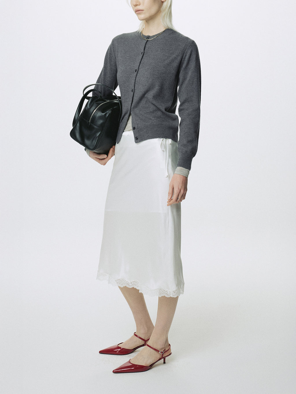 (W) SILK MIDI SKIRT_ OFF WHITE
