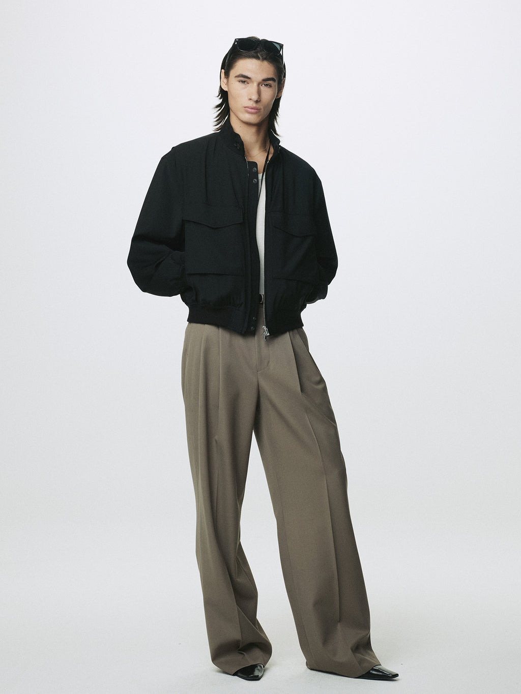 WOOL DOUBLE PLEATS EXTRA-WIDE TROUSERS_ TAUPE
