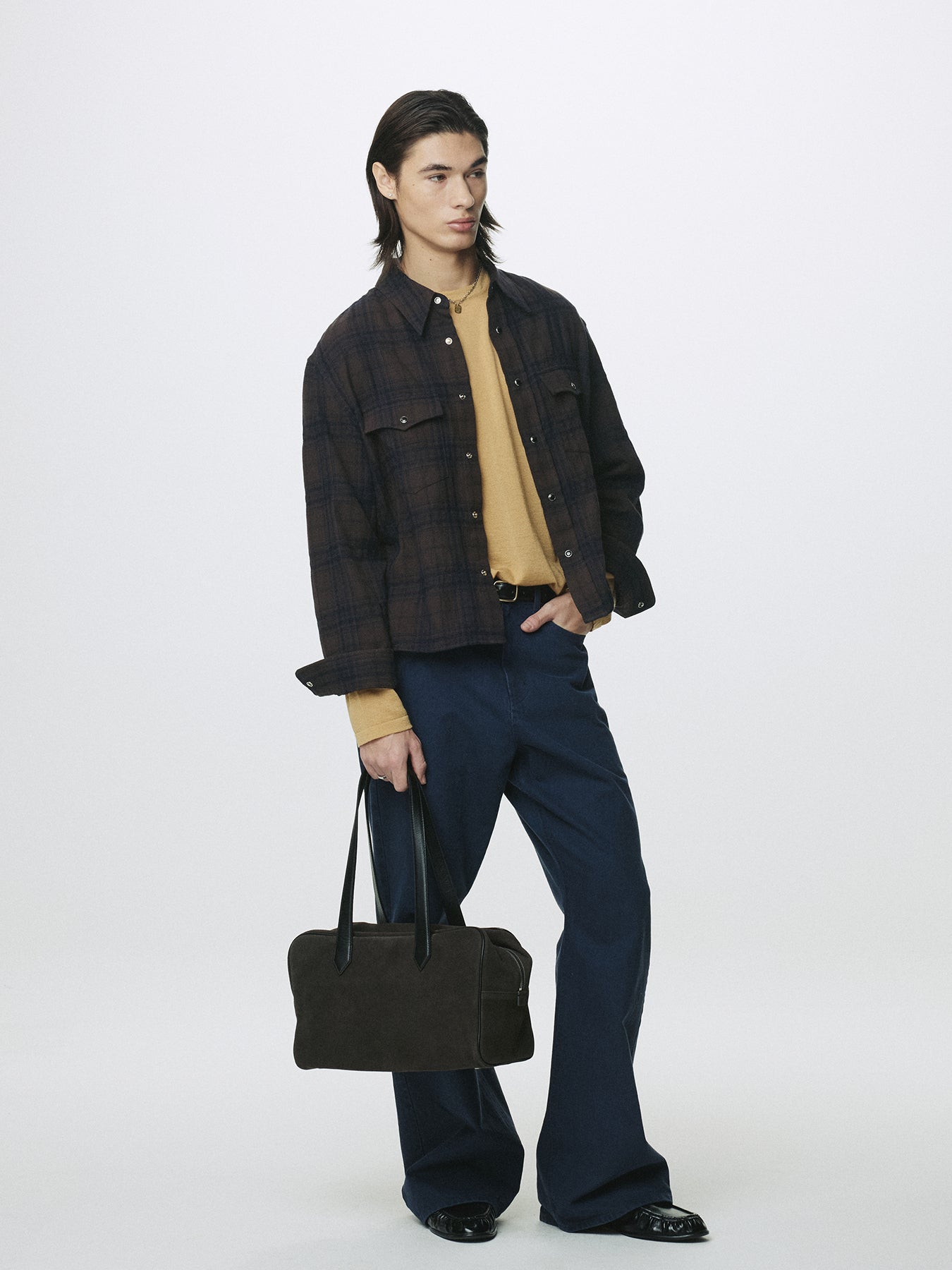 WOOL AND COTTON CHECKED SHIRT JACKET (JAPANESE FABRIC)_ BROWN