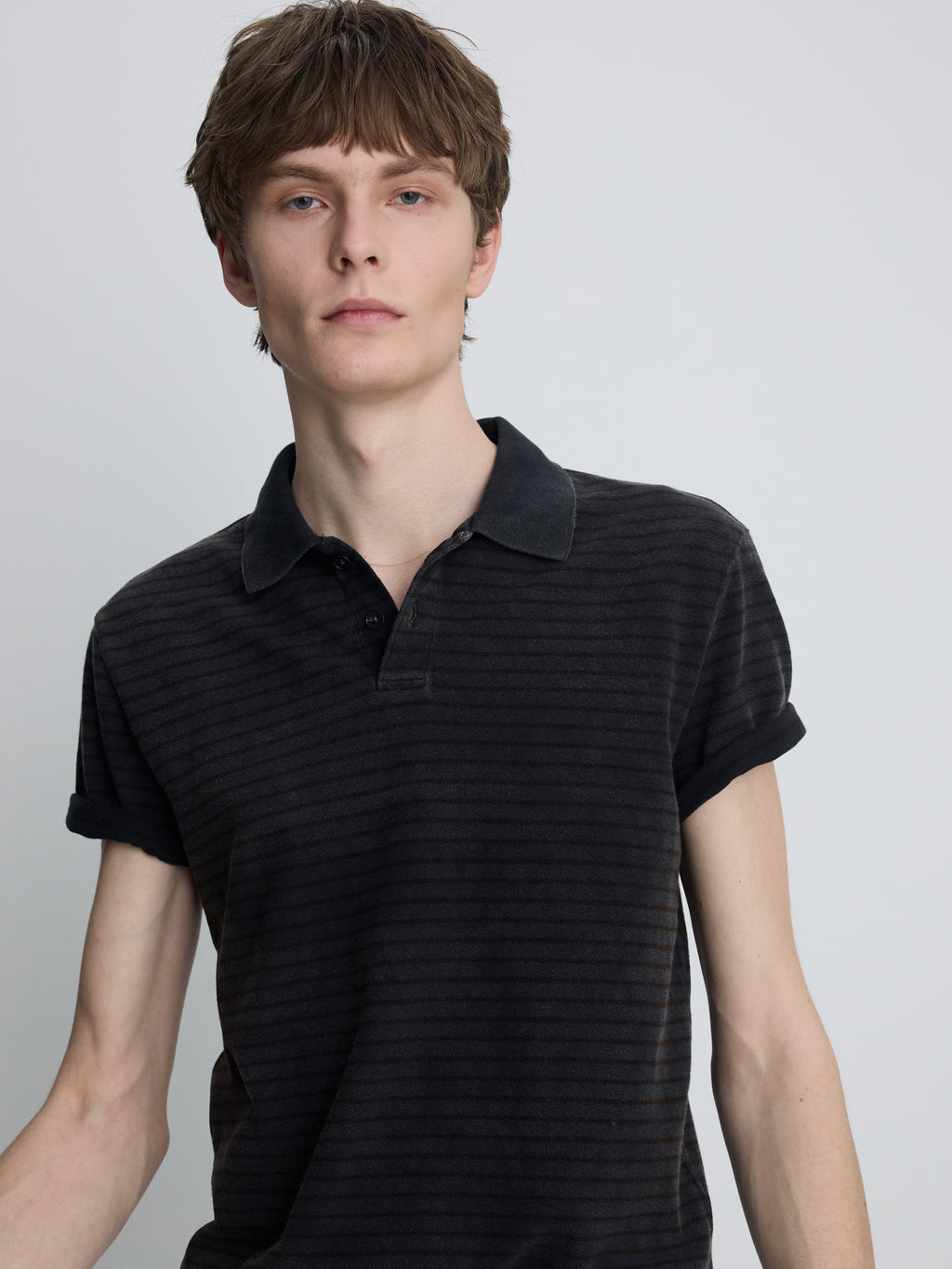 GARMENT DYED STRIPE PIQUÉ POLO_ FADED BLACK