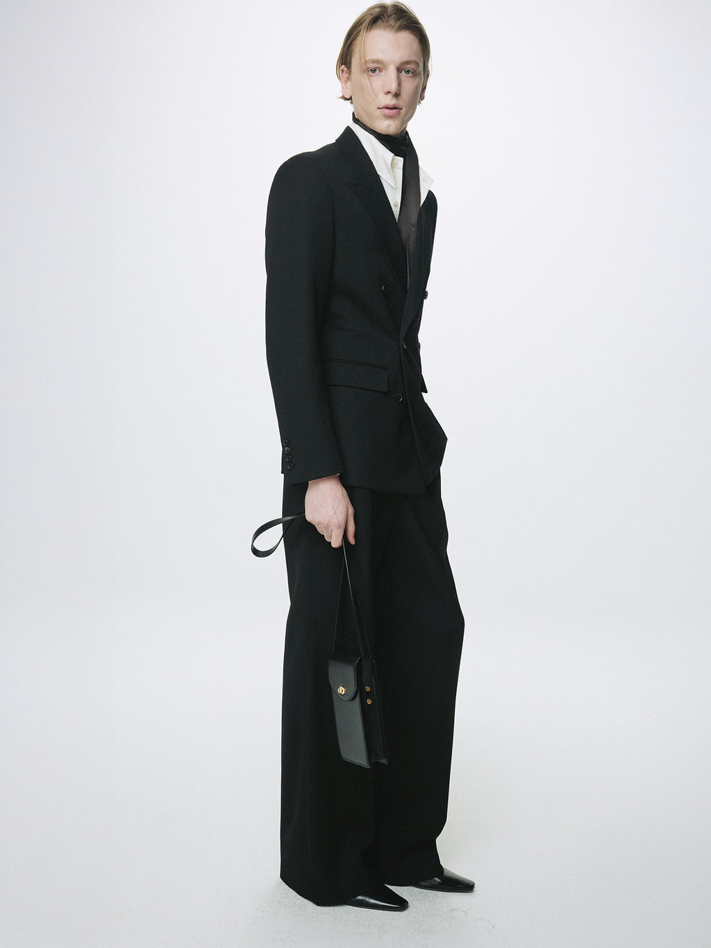 WOOL DOUBLE-PLEATED WIDE TROUSERS_ BLACK