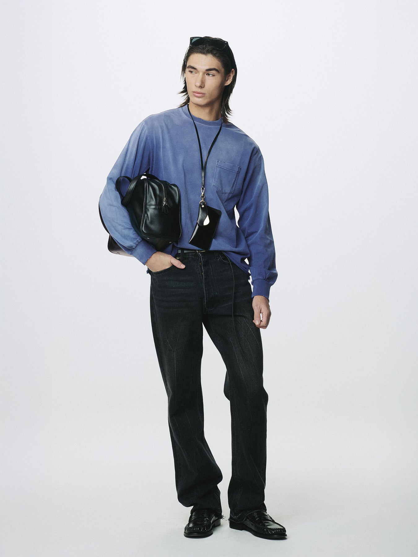 GARMENT DYED LONG SLEEVE CREW_ FADED PURPLE BLUE