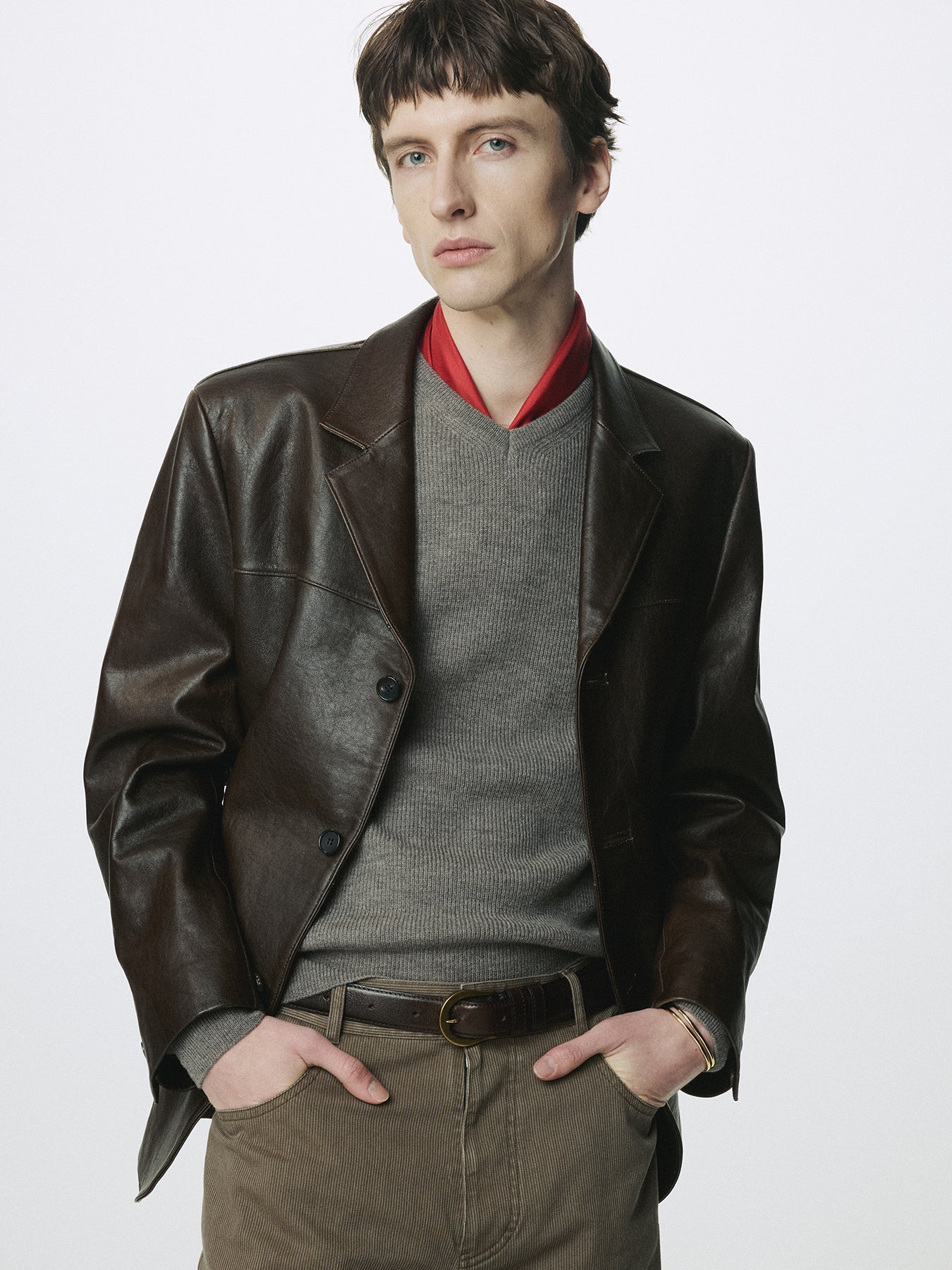 VEGETABLE LAMB LEATHER BLAZER JACKET_ BROWN