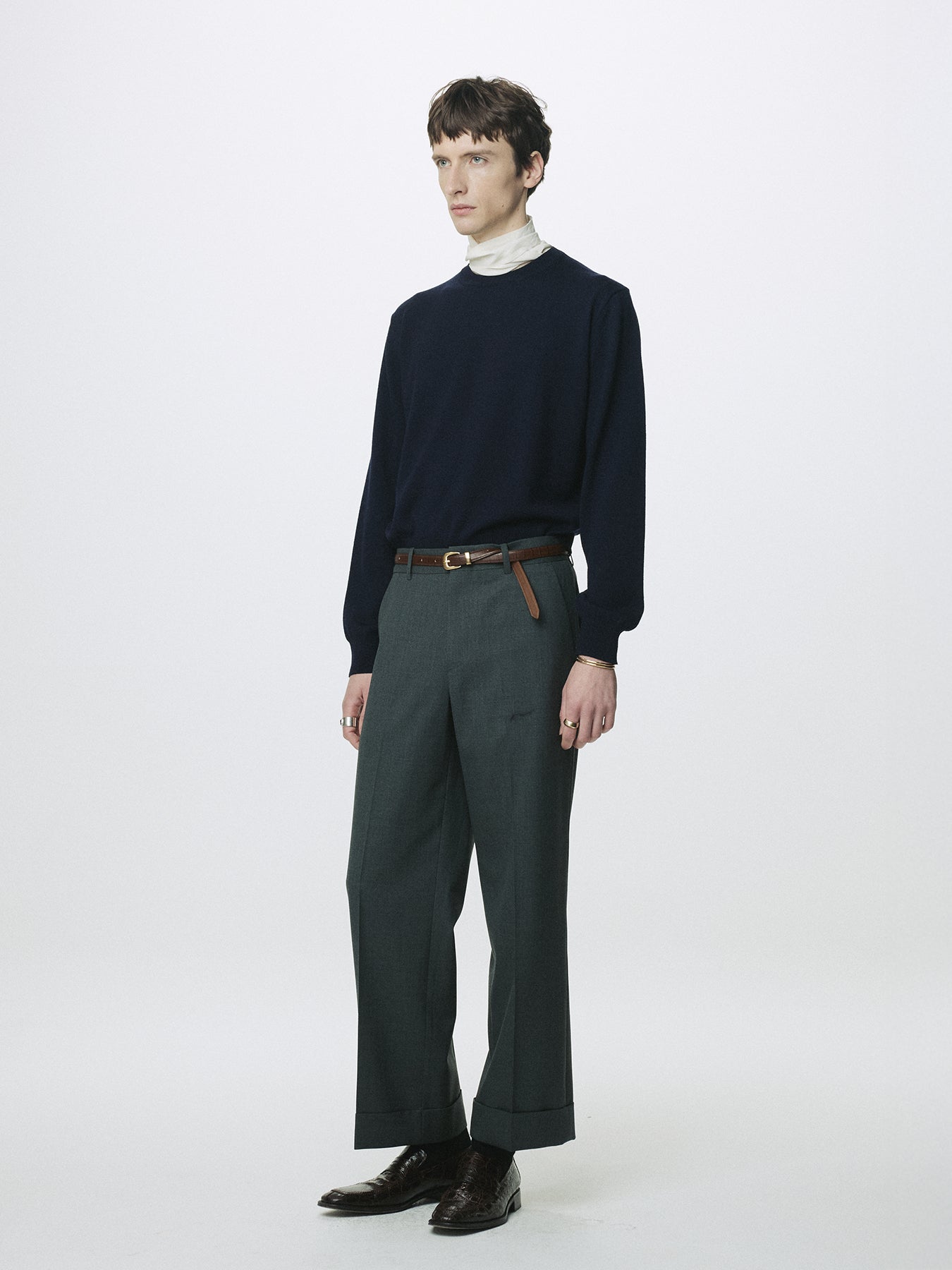 WOOL CUFFED TROUSERS_ MOSS GREY