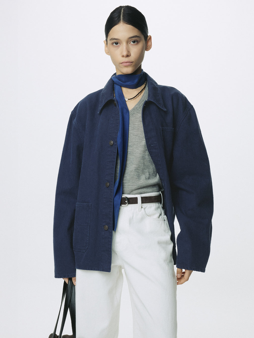 (W) GARMENT WASHED COTTON TWILL UTILITY JACKET_ PURPLE BLUE