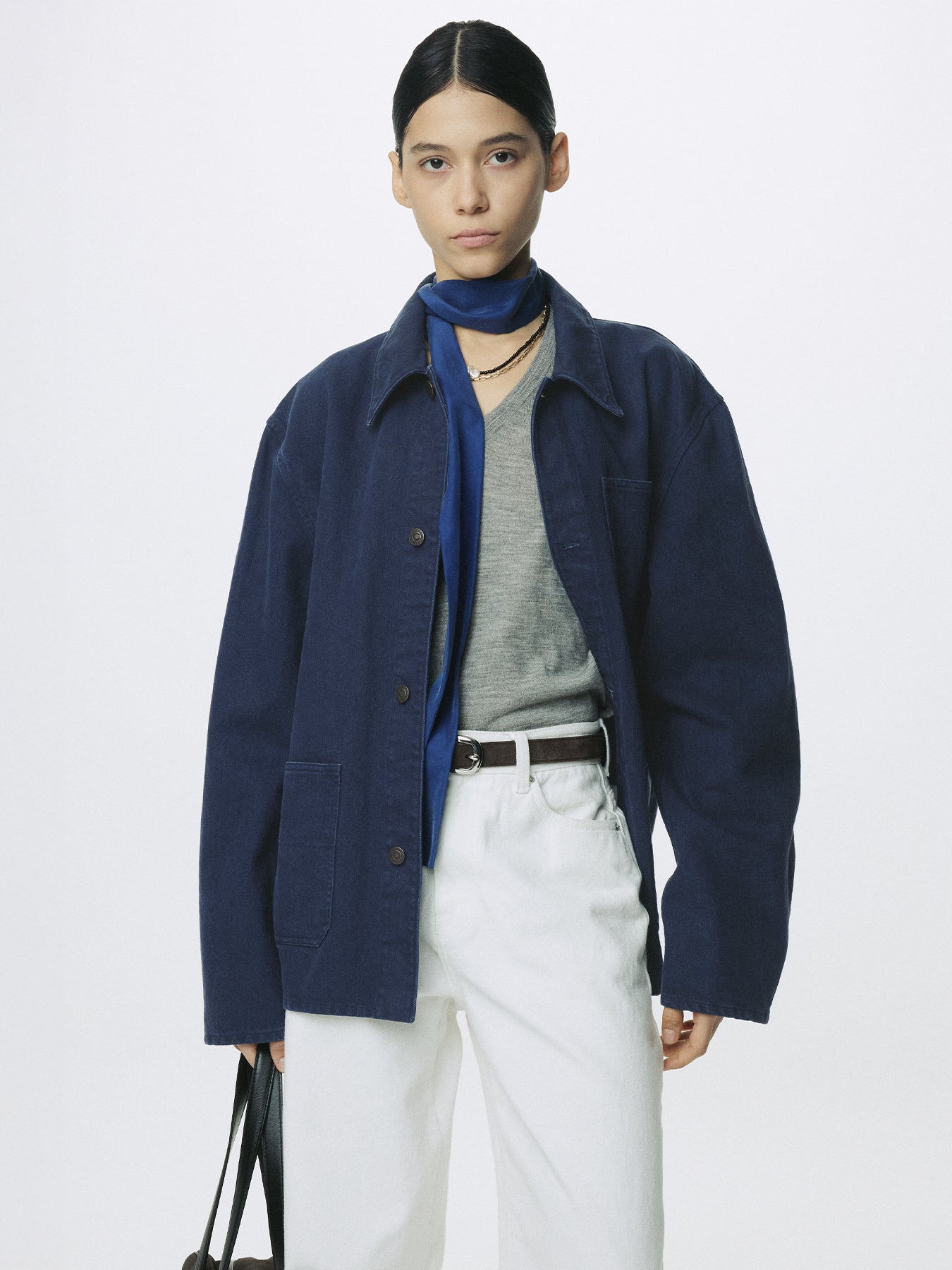 (W) GARMENT WASHED COTTON TWILL UTILITY JACKET_ PURPLE BLUE