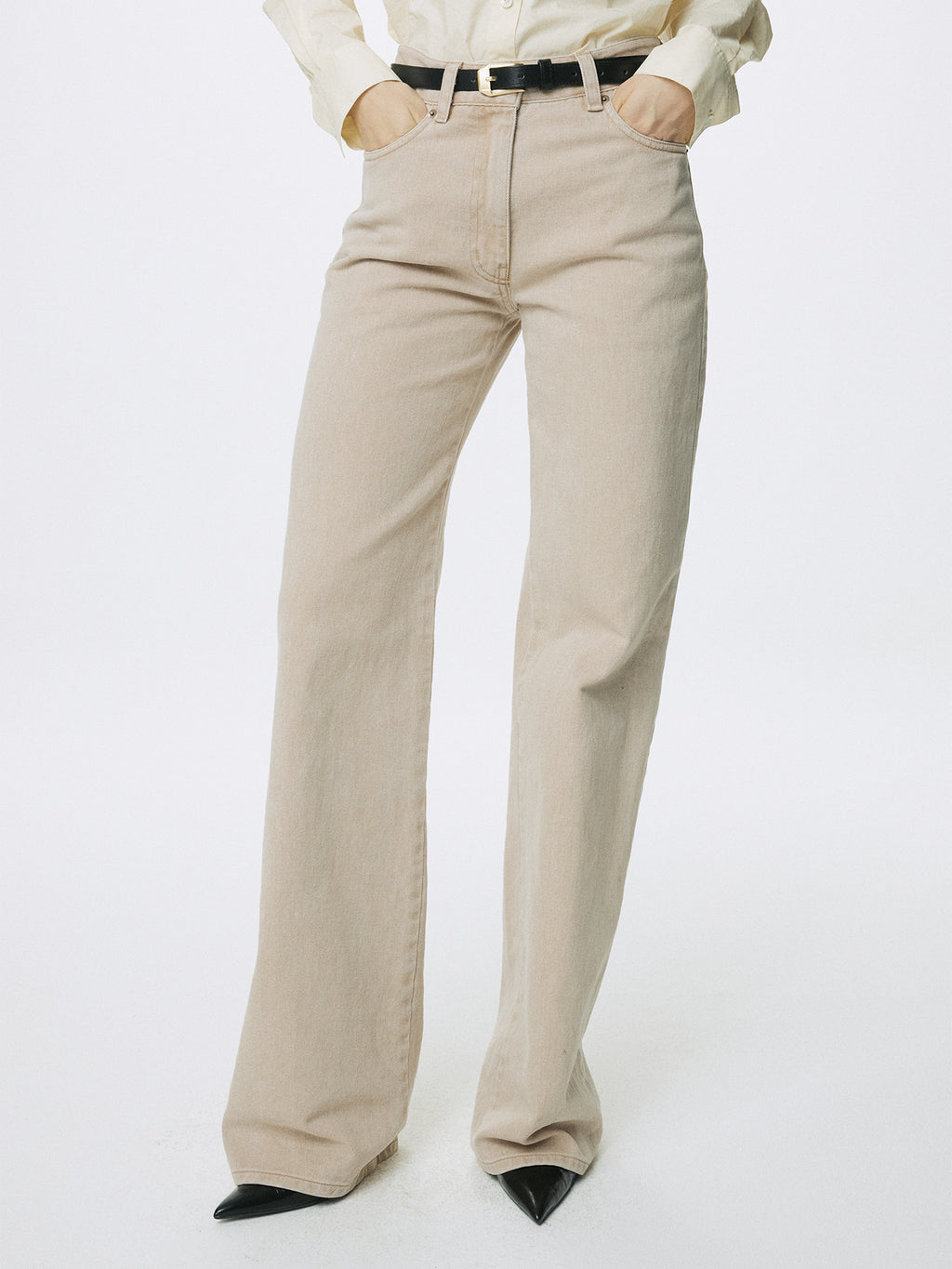 (W) WASHED COTTON STRAIGHT PANTS_ WASHED BEIGE