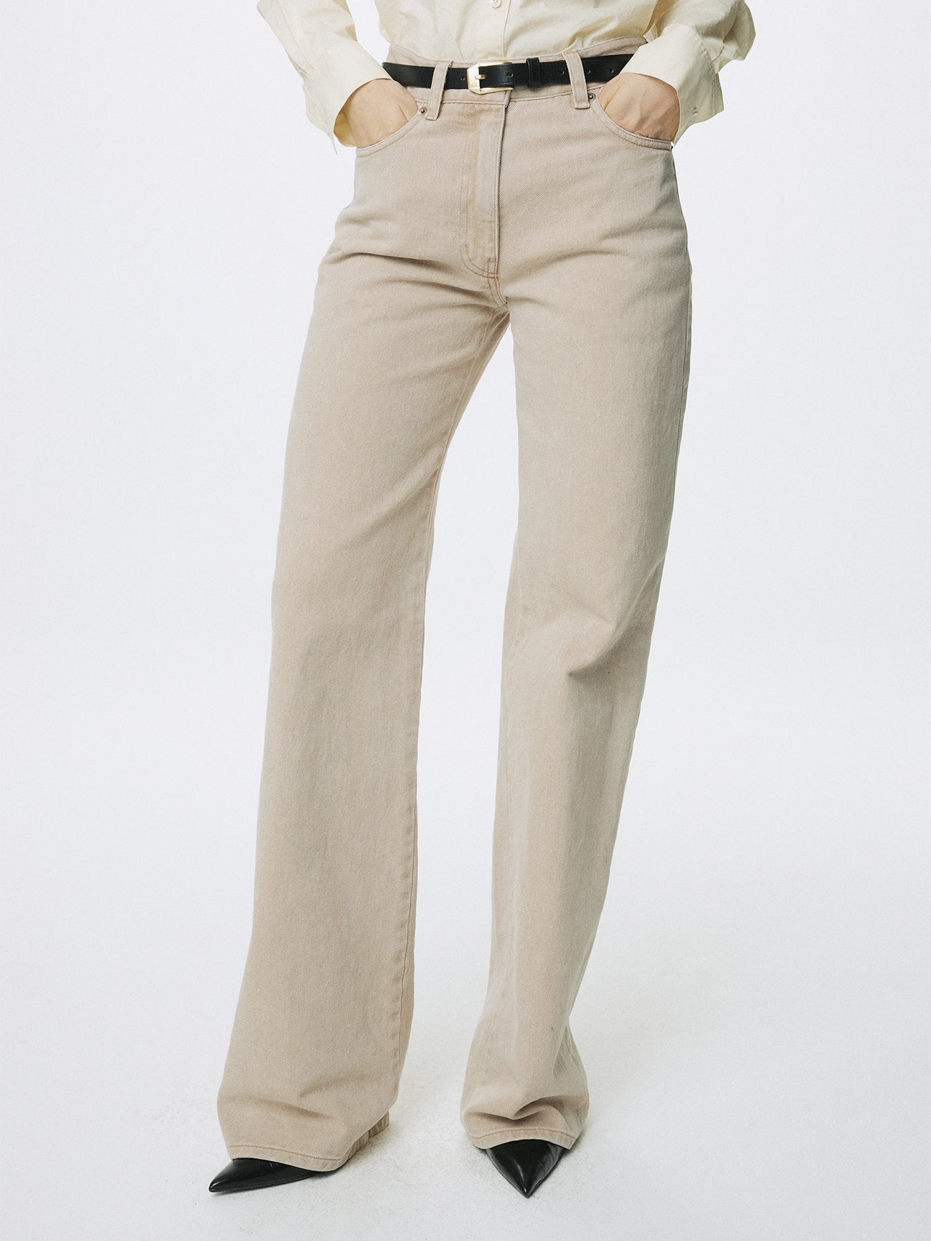 (W) WASHED COTTON STRAIGHT PANTS_ WASHED BEIGE