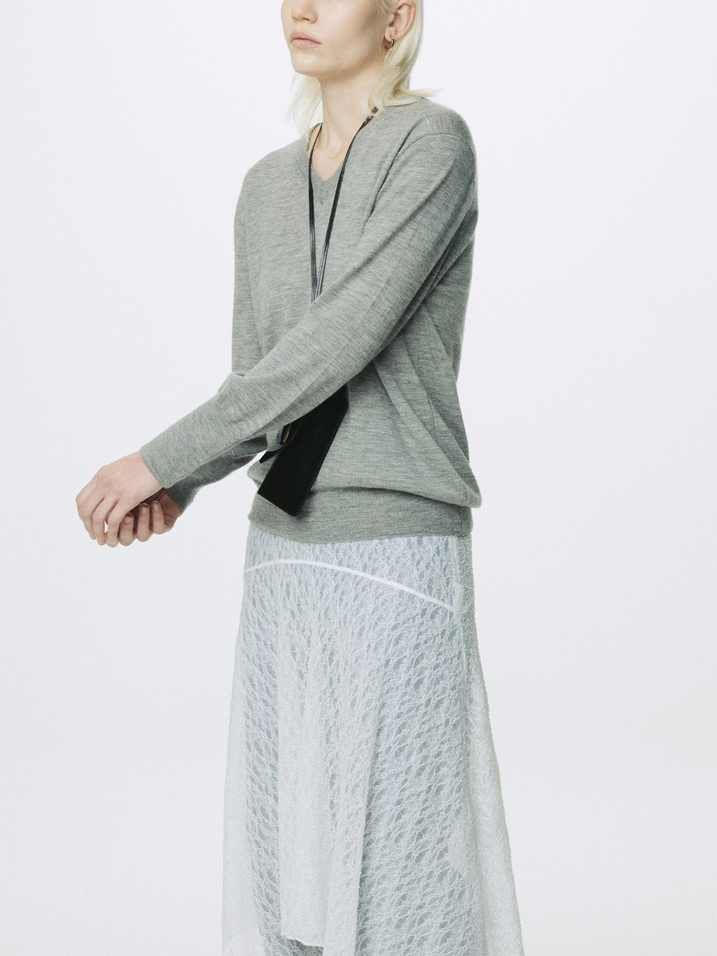 (W) LACE DRAPED SKIRT_ OFF WHITE