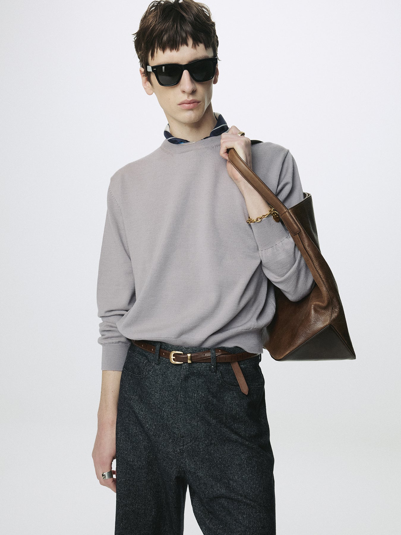 SPRING WOOL CREW NECK KNIT_ PALE GREY