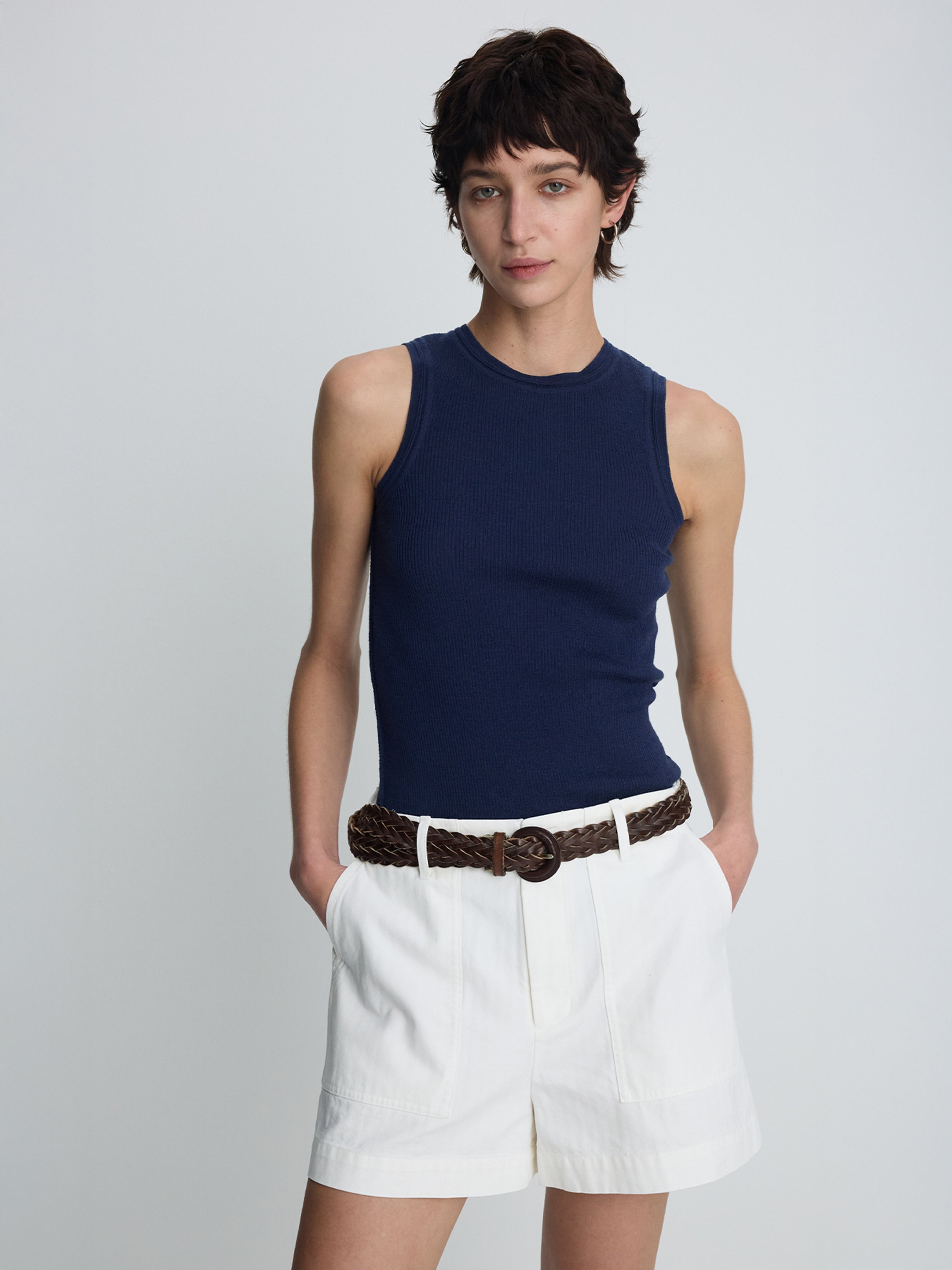(W) WOOL CASHMERE RIBBED TANK TOP_ NAVY