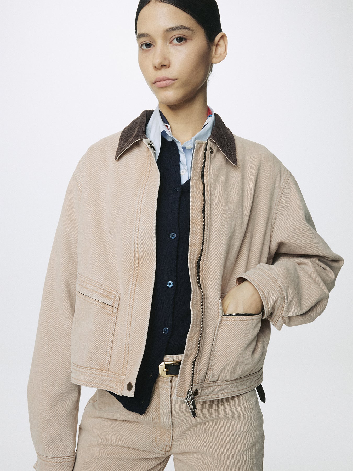 (W) CROPPED WORK JACKET_ WASHED BEIGE