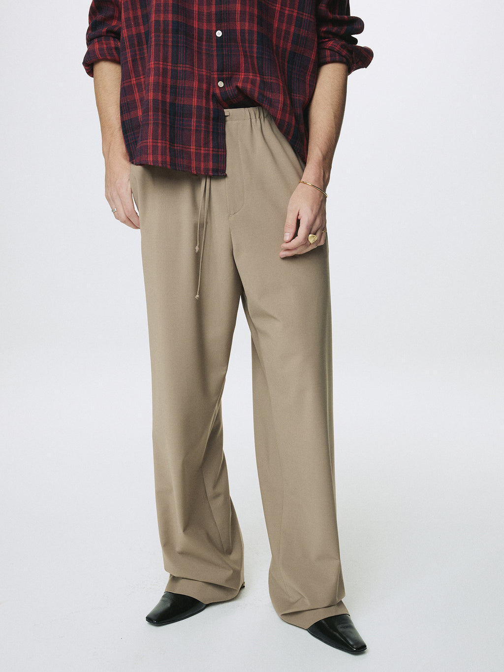 TROPICAL WOOL DRAWSTRING PANTS_ BEIGE