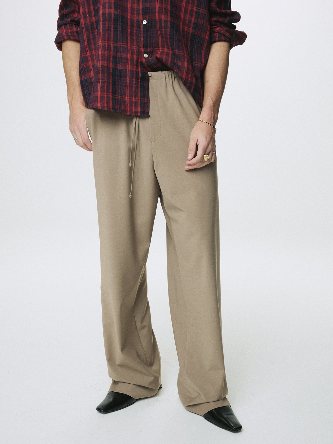 TROPICAL WOOL DRAWSTRING PANTS_ BEIGE