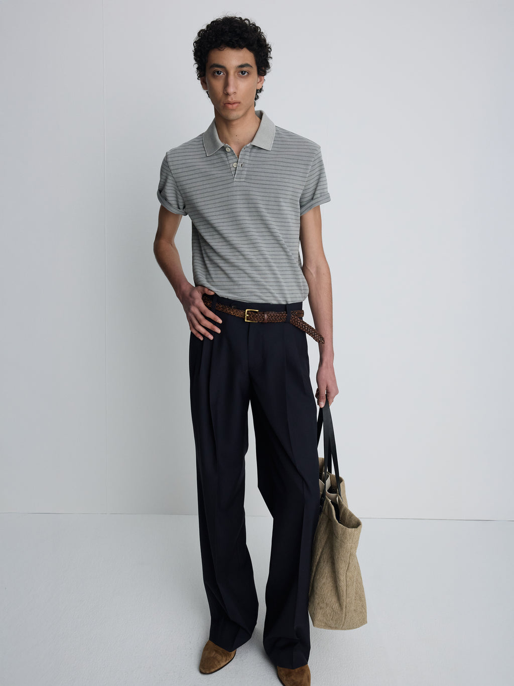 GARMENT DYED STRIPE PIQUÉ POLO_ FADED GREY