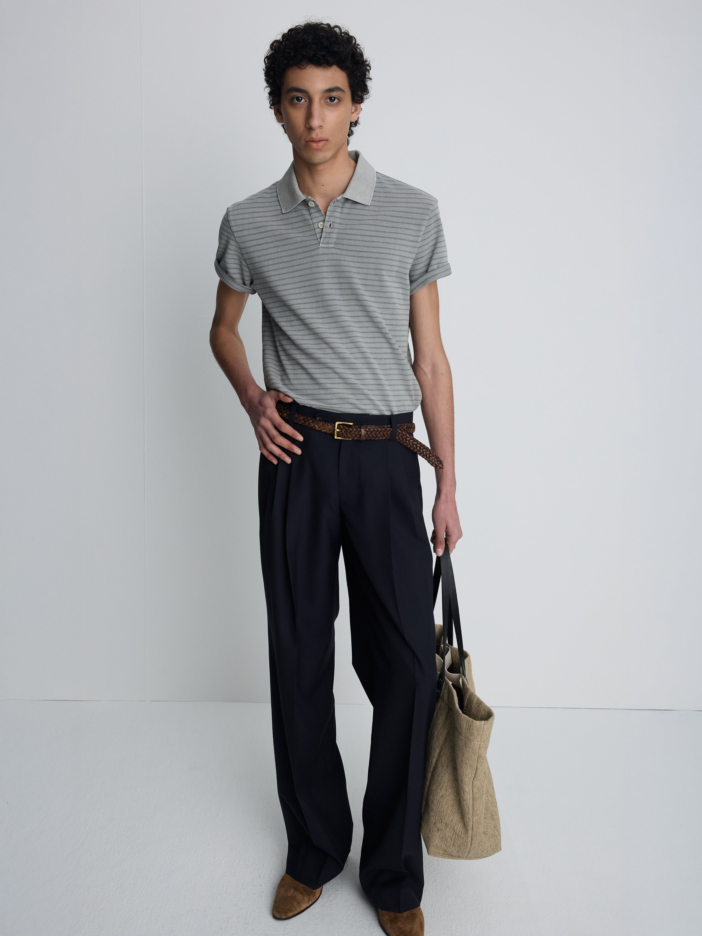 GARMENT DYED STRIPE PIQUÉ POLO_ FADED GREY
