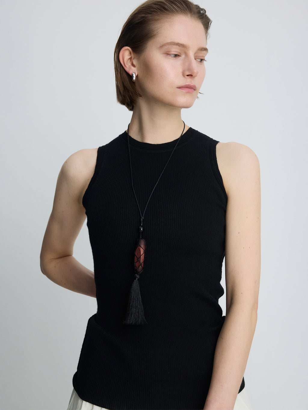 (W) WOOL CASHMERE RIBBED TANK TOP_ BLACK
