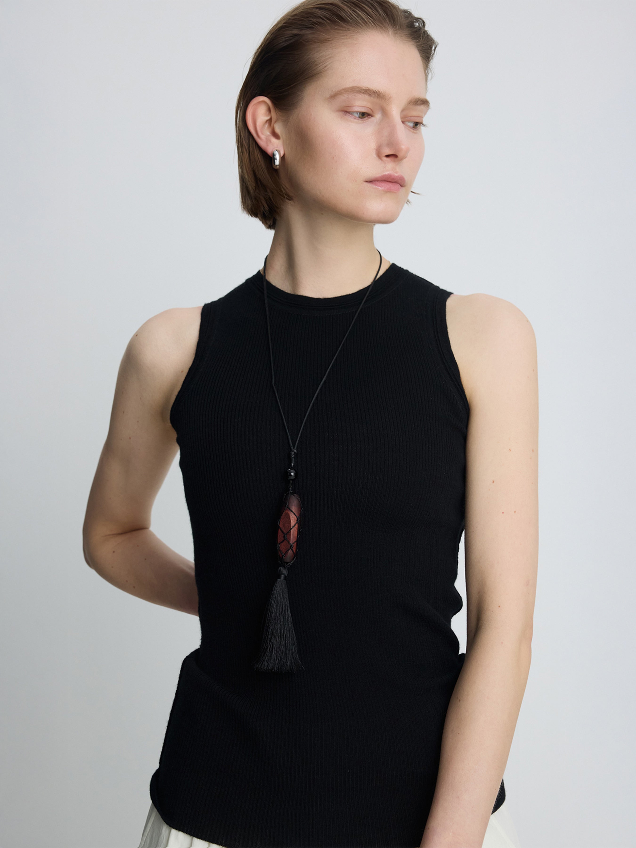 (W) WOOL CASHMERE RIBBED TANK TOP_ BLACK