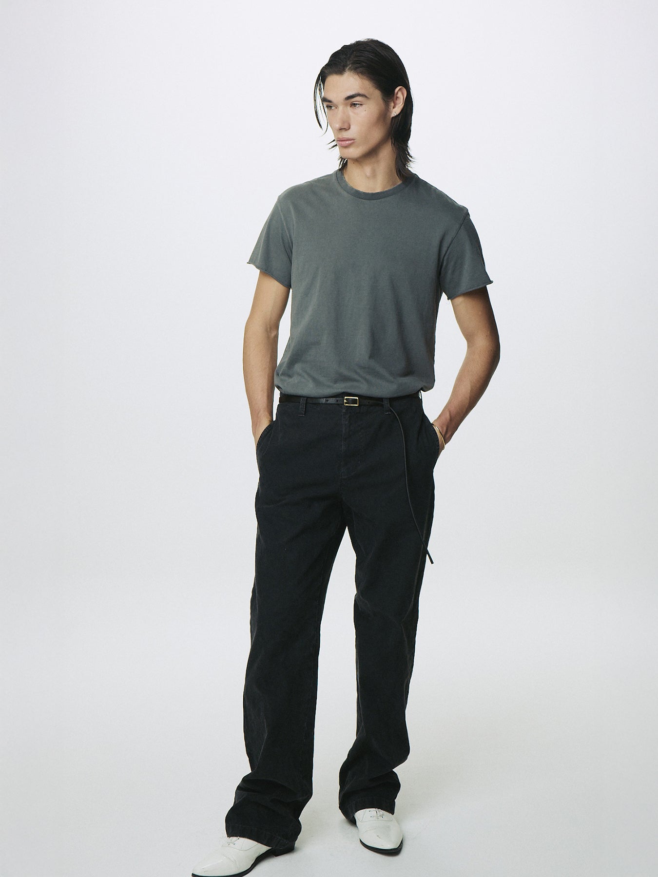 GARMENT DYED COTTON STRAIGHT PANTS_ FADED BLACK