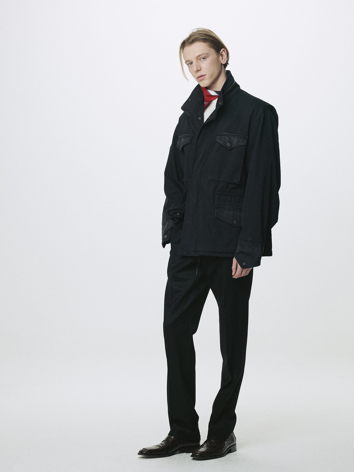 GARMENT DYED COTTON FIELD JACKET_ FADED BLACK