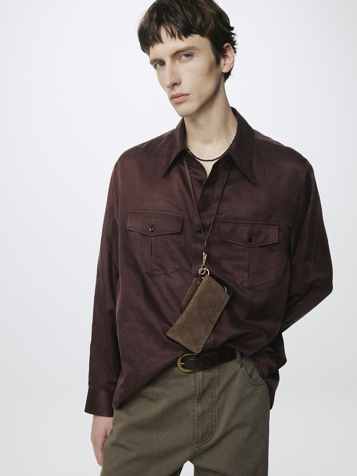 VINTAGE BUCKLE  OIL PULL-UP LEATHER BELT_ DARK MAHOGANY