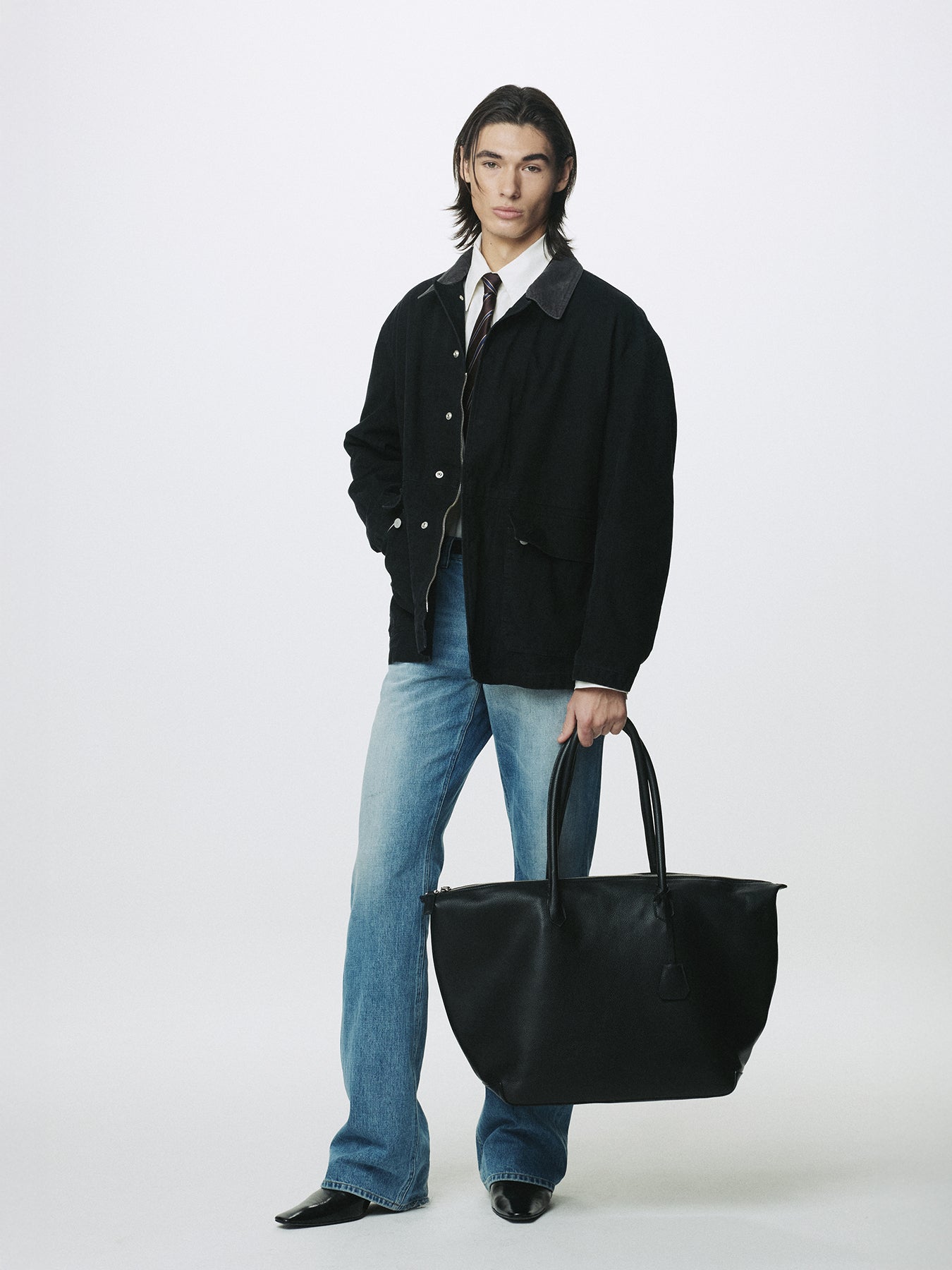 GARMENT WASHED BARN JACKET_ FADED BLACK
