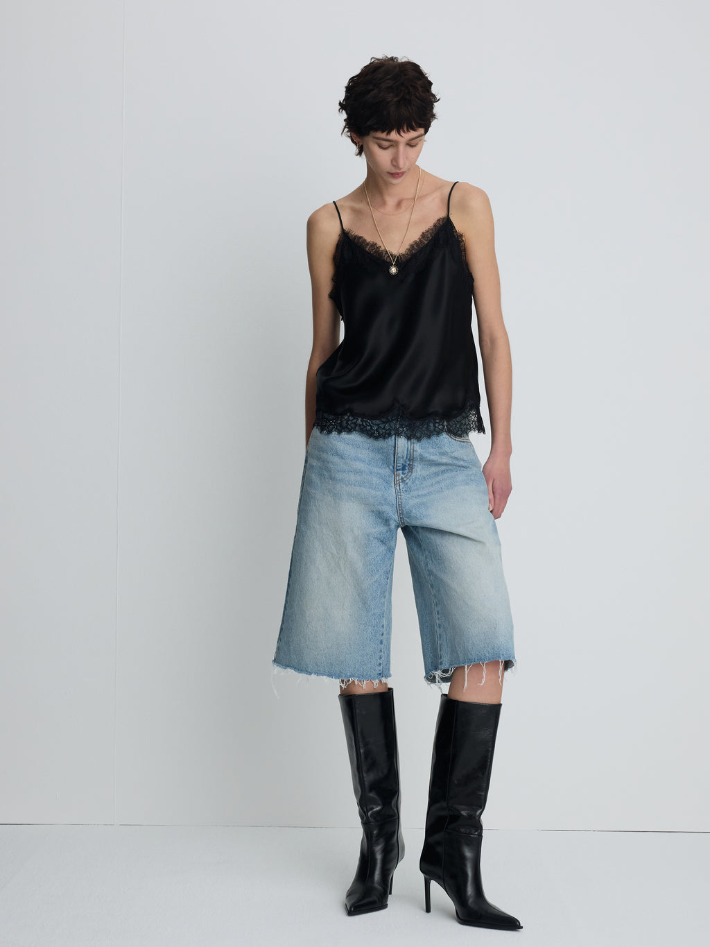 (W) SATIN LACE CAMISOLE_ BLACK