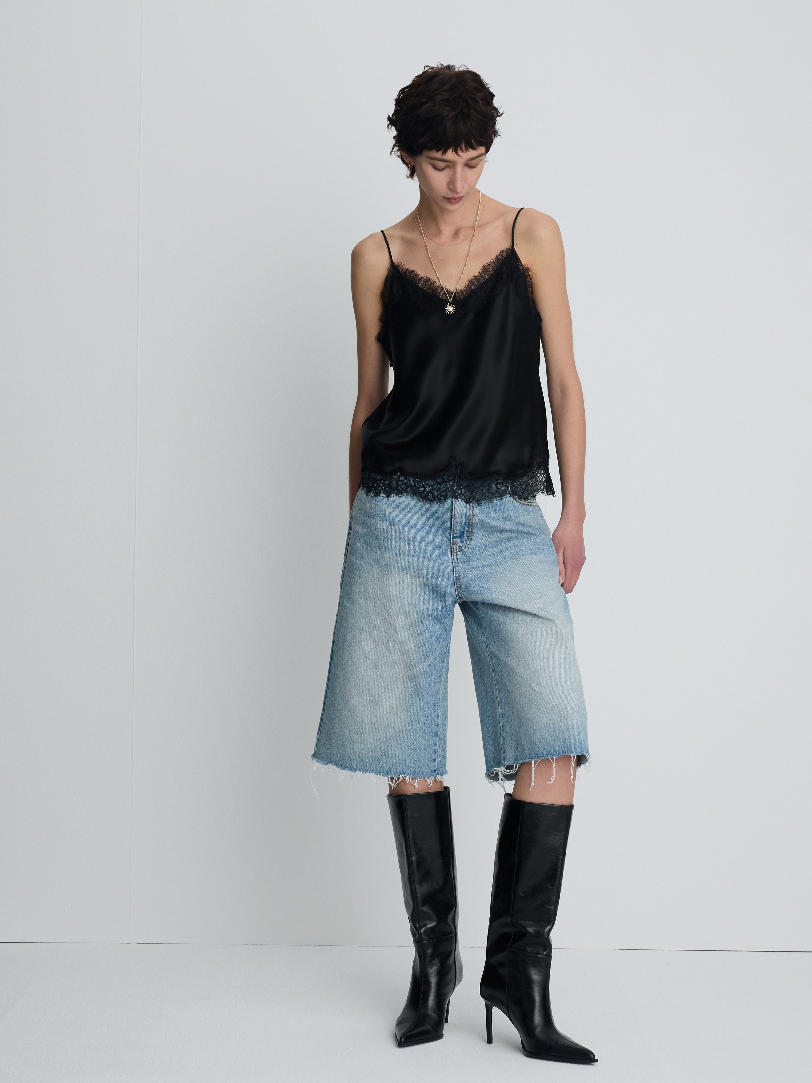 (W) SATIN LACE CAMISOLE_ BLACK
