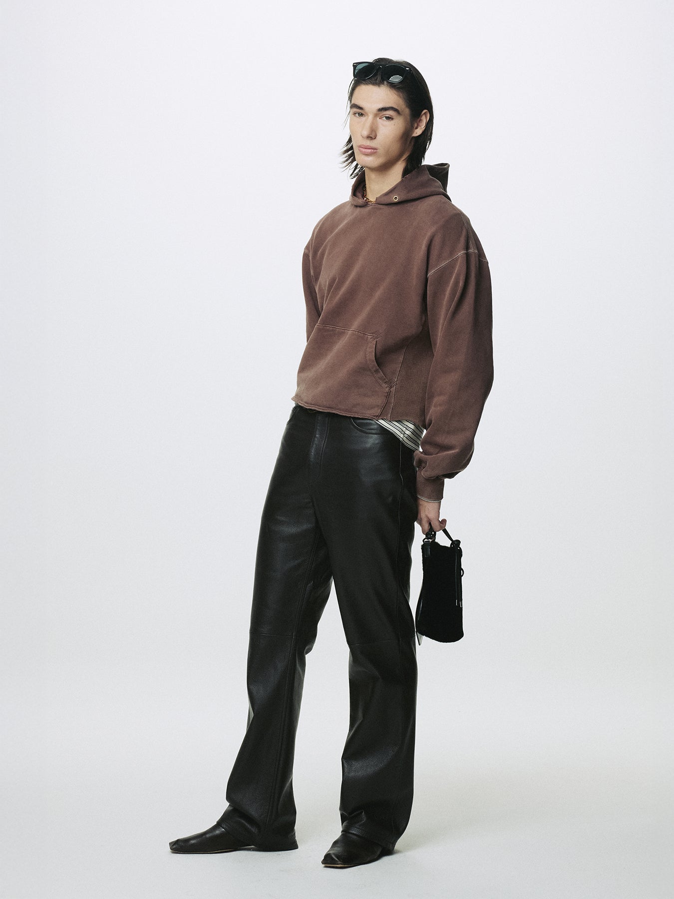 GARMENT DYED RAW EDGE HOODIE_ FADED RED