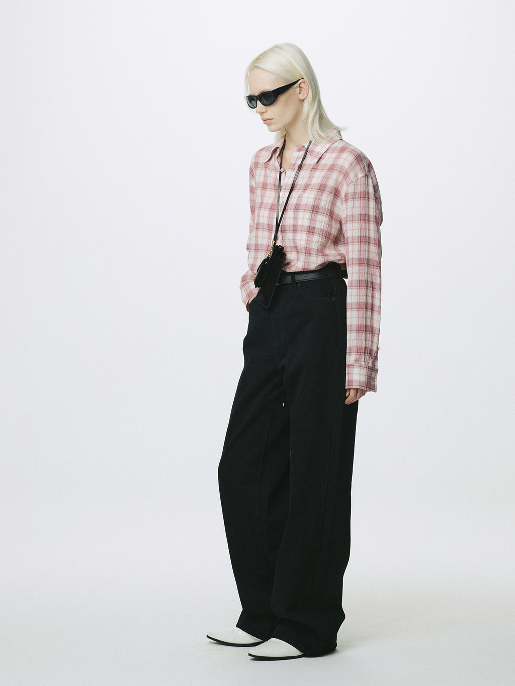 (W) RAW-CUT COTTON CHECK SHIRT_ PINK CHECK
