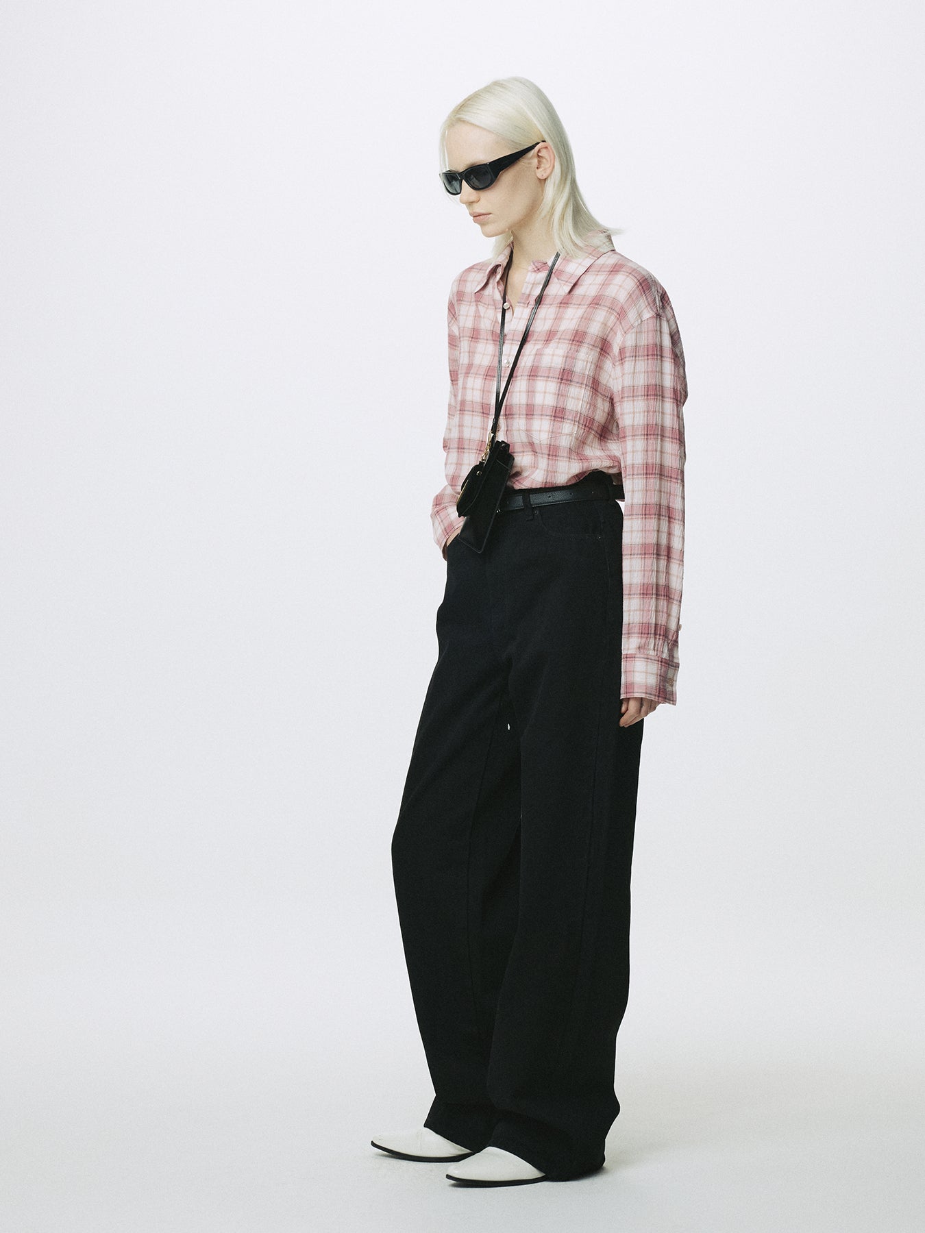 (W) RAW-CUT COTTON CHECK SHIRT_ PINK CHECK